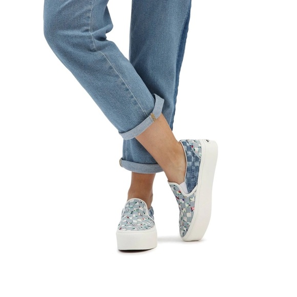 Vans Classic Slip-On Stackform 'Woven Denim Floral' Women’s Size 10 - Picture 1 of 16